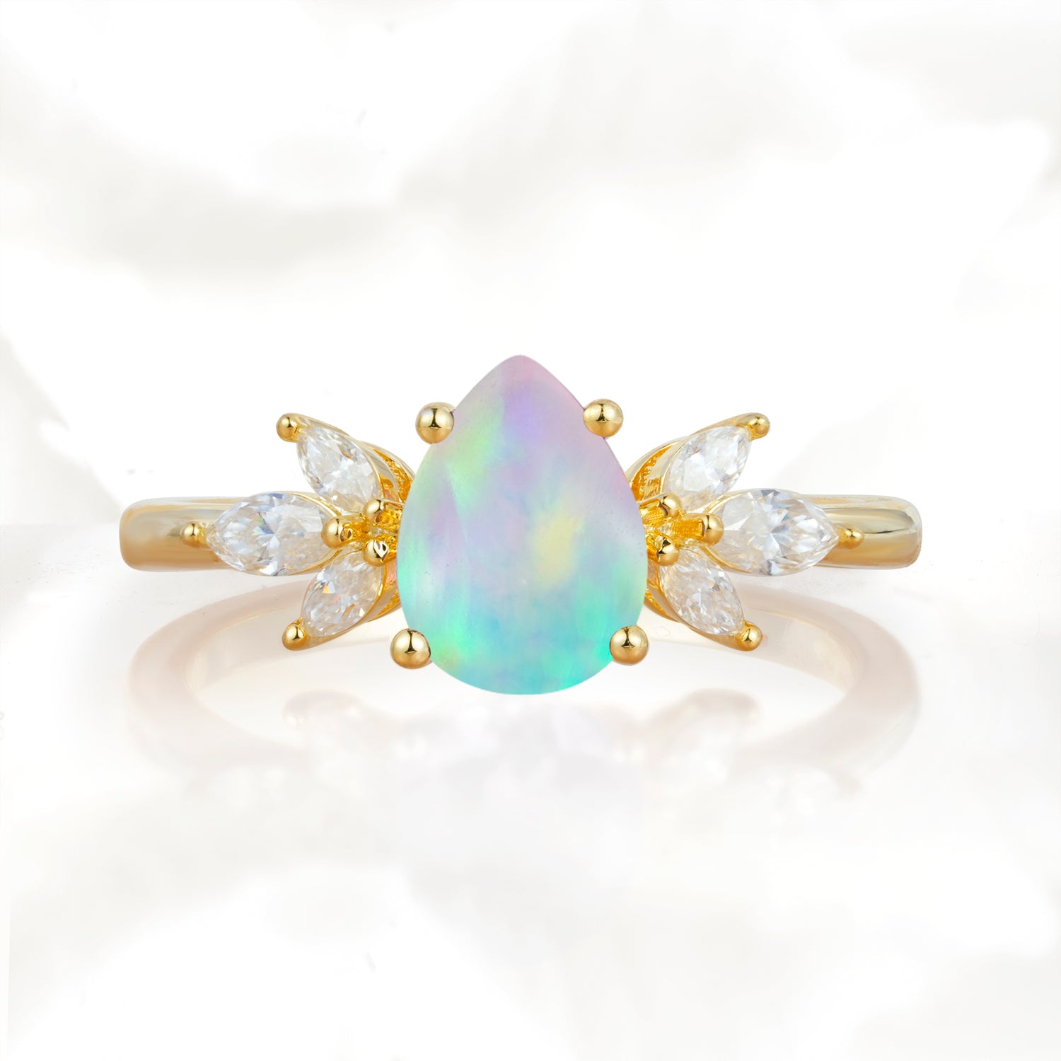 Elegant Pear-Shaped Opal Engagement Ring with Floral Side Stones