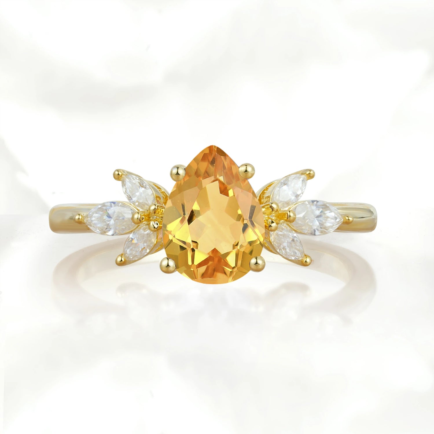 Elegant Pear-Shaped Citrine Engagement Ring with Floral Side Stones