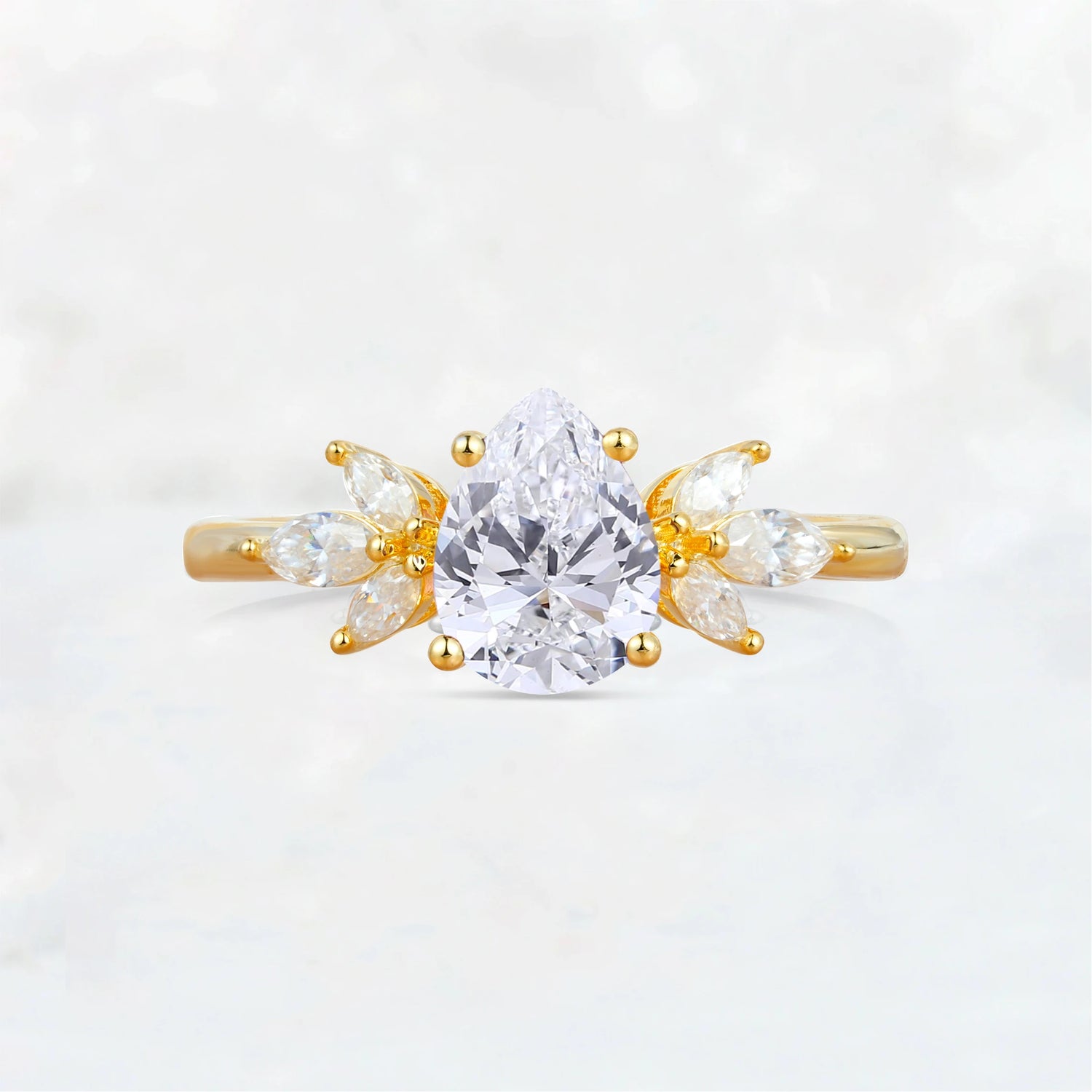 Elegant Pear-Shaped Lab Diamond Engagement Ring with Floral Side Stones