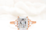 Classic Emerald Cut Baguette Side Cluster Moissanite Engagement Ring - Additional view