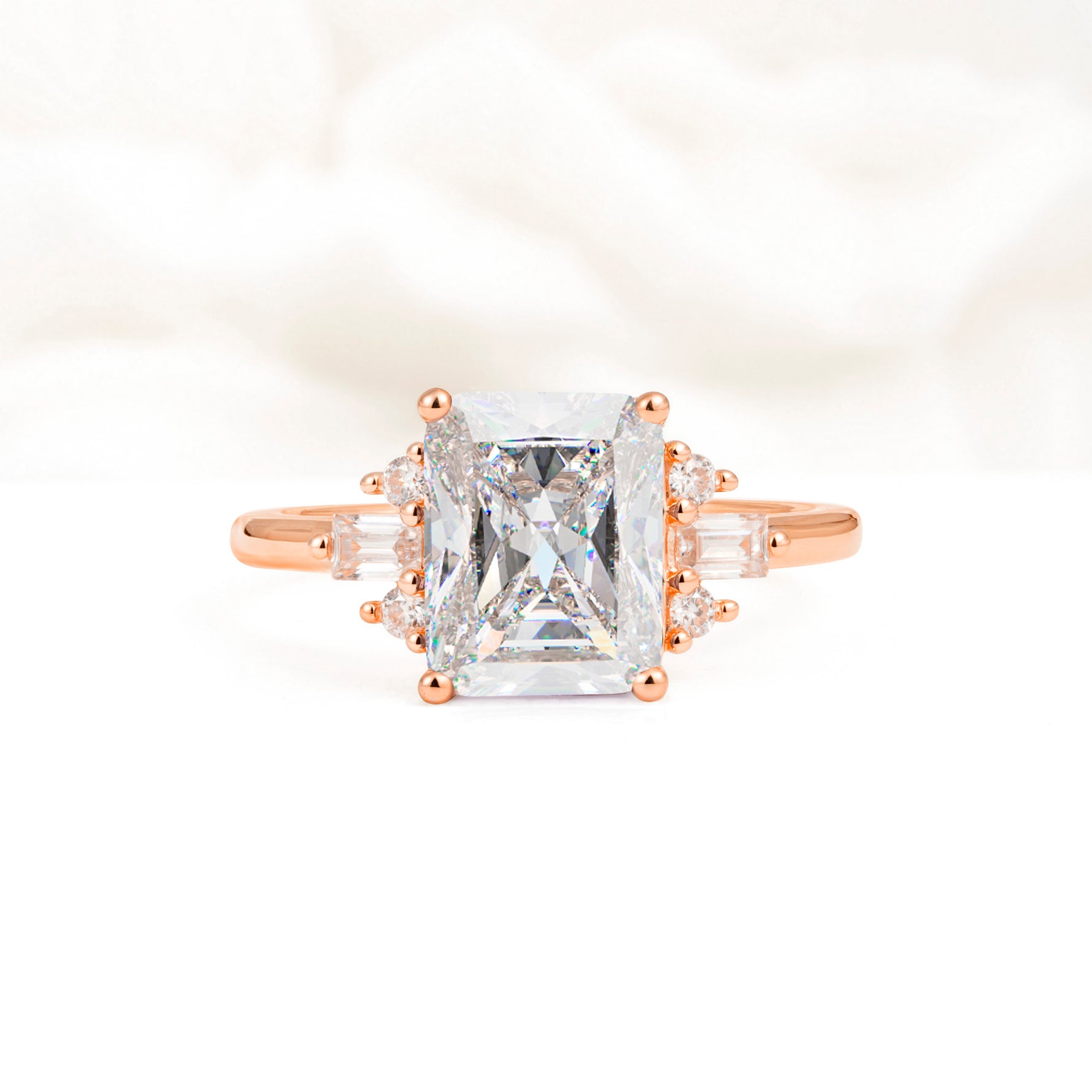 Classic Emerald Cut Baguette Side Cluster Moissanite Engagement Ring - Additional view
