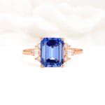 Classic Emerald Cut Baguette Side Cluster Sapphire Engagement Ring - Additional view