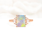 Classic Emerald Cut Baguette Side Cluster Fire Opal Engagement Ring - Additional view