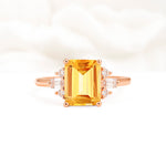 Classic Emerald Cut Baguette Side Cluster Citrine Engagement Ring - Additional view