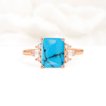 Classic Emerald Cut Baguette Side Cluster Turquoise Engagement Ring - Additional view