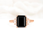 Classic Emerald Cut Baguette Side Cluster Black Onyx Engagement Ring - Additional view