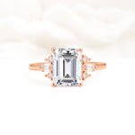 Classic Emerald Cut Baguette Side Cluster Lab Diamond Engagement Ring - Additional view