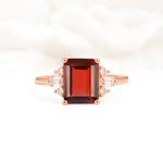 Classic Emerald Cut Baguette Side Cluster Garnet Engagement Ring - Additional view