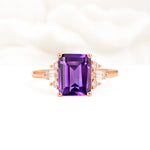Classic Emerald Cut Baguette Side Cluster Amethyst Engagement Ring - Additional view