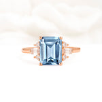 Classic Emerald Cut Baguette Side Cluster Aquamarine Engagement Ring - Additional view