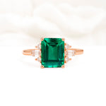 Classic Emerald Cut Baguette Side Cluster Emerald Engagement Ring - Additional view