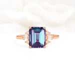 Classic Emerald Cut Baguette Side Cluster Alexandrite Engagement Ring - Additional view