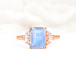 Classic Emerald Cut Baguette Side Cluster Moonstone Engagement Ring - Additional view