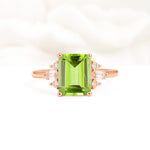 Classic Emerald Cut Baguette Side Cluster Peridot Engagement Ring - Additional view