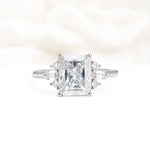 Classic Emerald Cut Baguette Side Cluster Moissanite Engagement Ring - Additional view