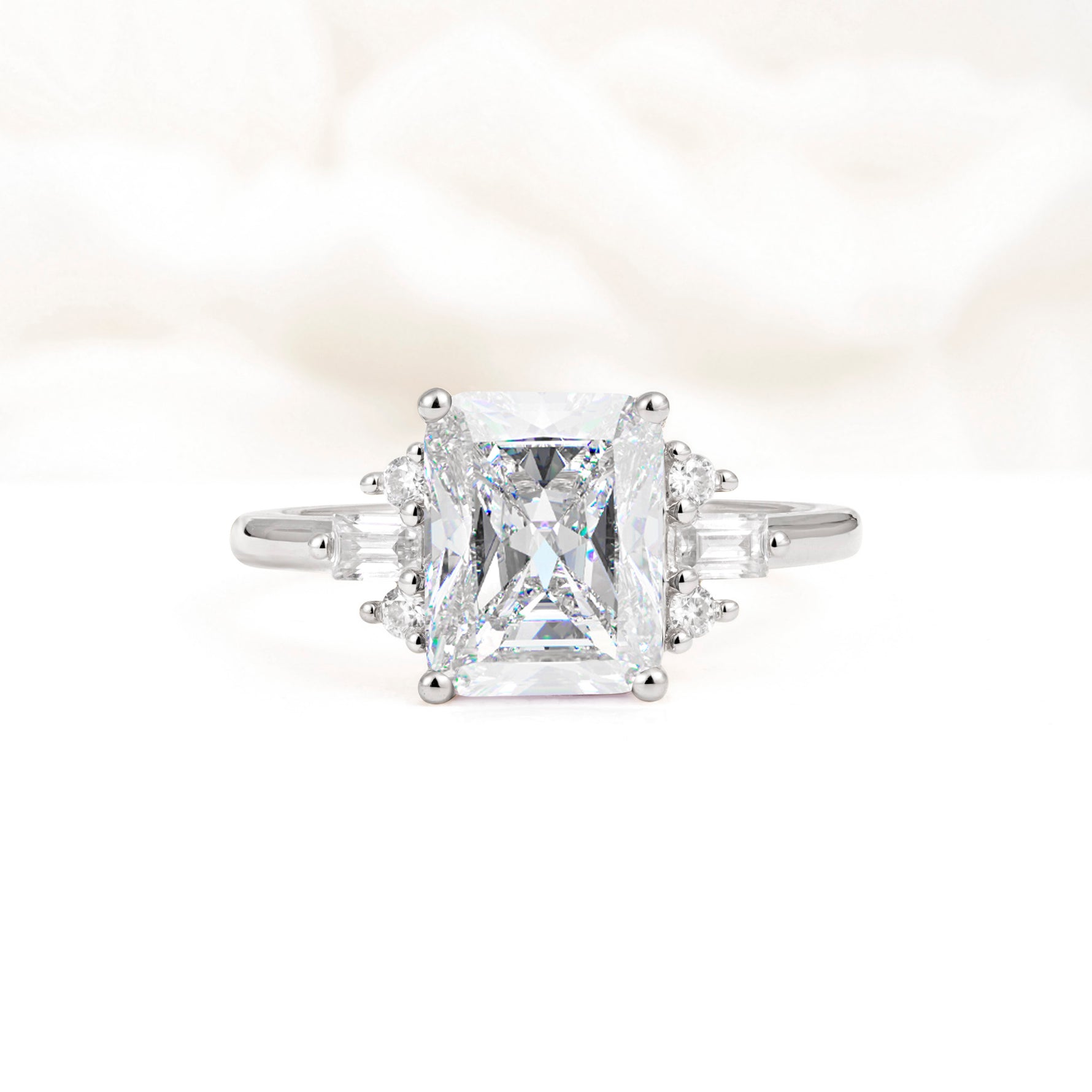 Classic Emerald Cut Baguette Side Cluster Moissanite Engagement Ring - Additional view