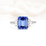Classic Emerald Cut Baguette Side Cluster Sapphire Engagement Ring - Additional view