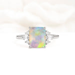 Classic Emerald Cut Baguette Side Cluster Fire Opal Engagement Ring - Additional view