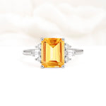 Classic Emerald Cut Baguette Side Cluster Citrine Engagement Ring - Additional view