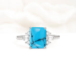 Classic Emerald Cut Baguette Side Cluster Turquoise Engagement Ring - Additional view