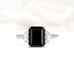 Classic Emerald Cut Baguette Side Cluster Black Onyx Engagement Ring - Additional view