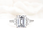 Classic Emerald Cut Baguette Side Cluster Lab Diamond Engagement Ring - Additional view