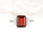 Classic Emerald Cut Baguette Side Cluster Garnet Engagement Ring - Additional view