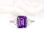 Classic Emerald Cut Baguette Side Cluster Amethyst Engagement Ring - Additional view