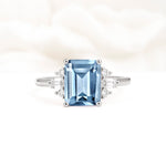 Classic Emerald Cut Baguette Side Cluster Aquamarine Engagement Ring - Additional view