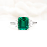 Classic Emerald Cut Baguette Side Cluster Emerald Engagement Ring - Additional view
