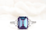 Classic Emerald Cut Baguette Side Cluster Alexandrite Engagement Ring - Additional view