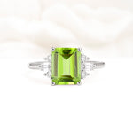 Classic Emerald Cut Baguette Side Cluster Peridot Engagement Ring - Additional view