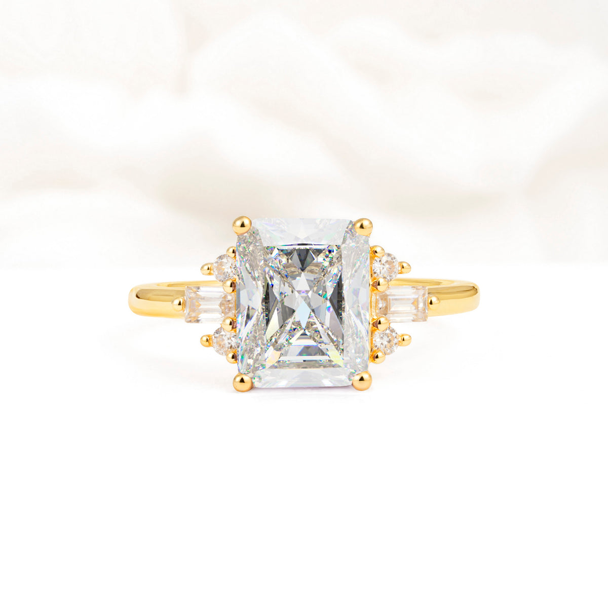 Classic Emerald Cut Baguette Side Cluster Moissanite Engagement Ring - Additional view