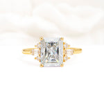 Classic Emerald Cut Baguette Side Cluster Moissanite Engagement Ring - Additional view
