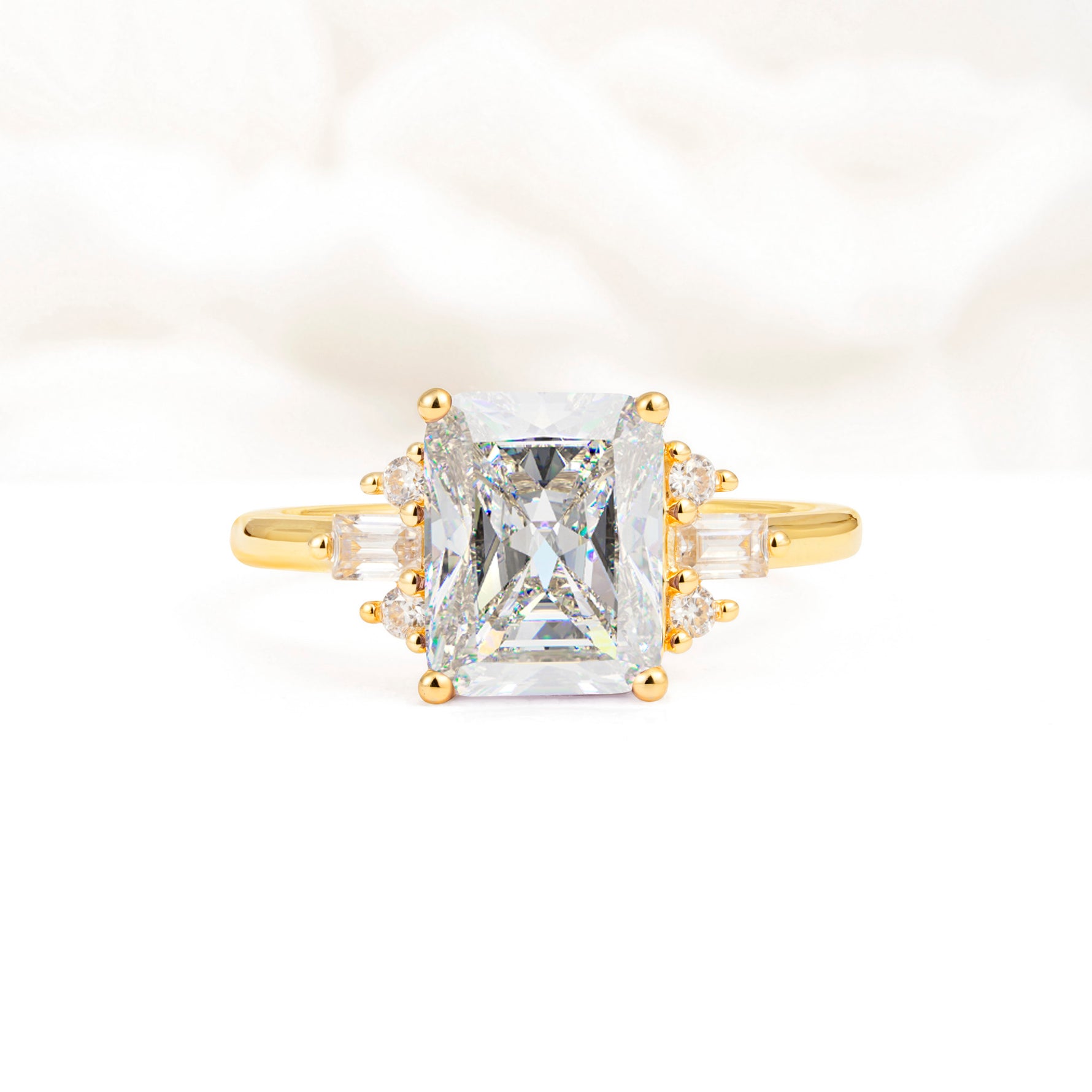 Classic Emerald Cut Baguette Side Cluster Moissanite Engagement Ring - Additional view
