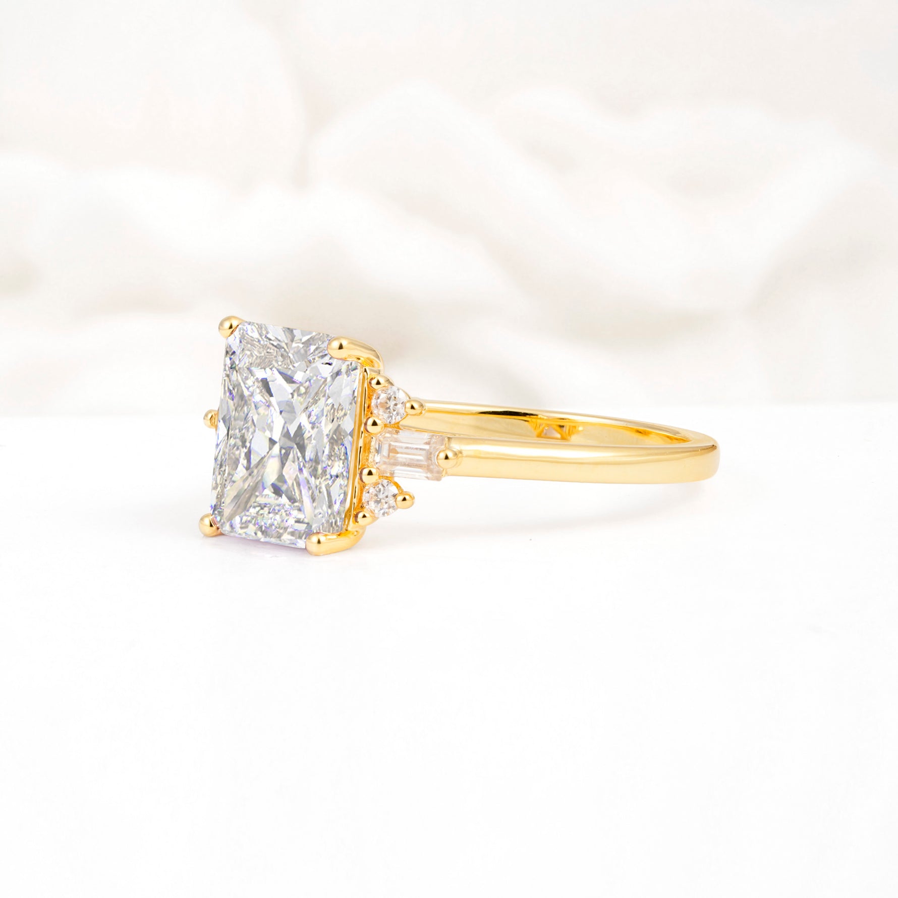 Classic Emerald Cut Baguette Side Cluster Moissanite Engagement Ring - Additional view