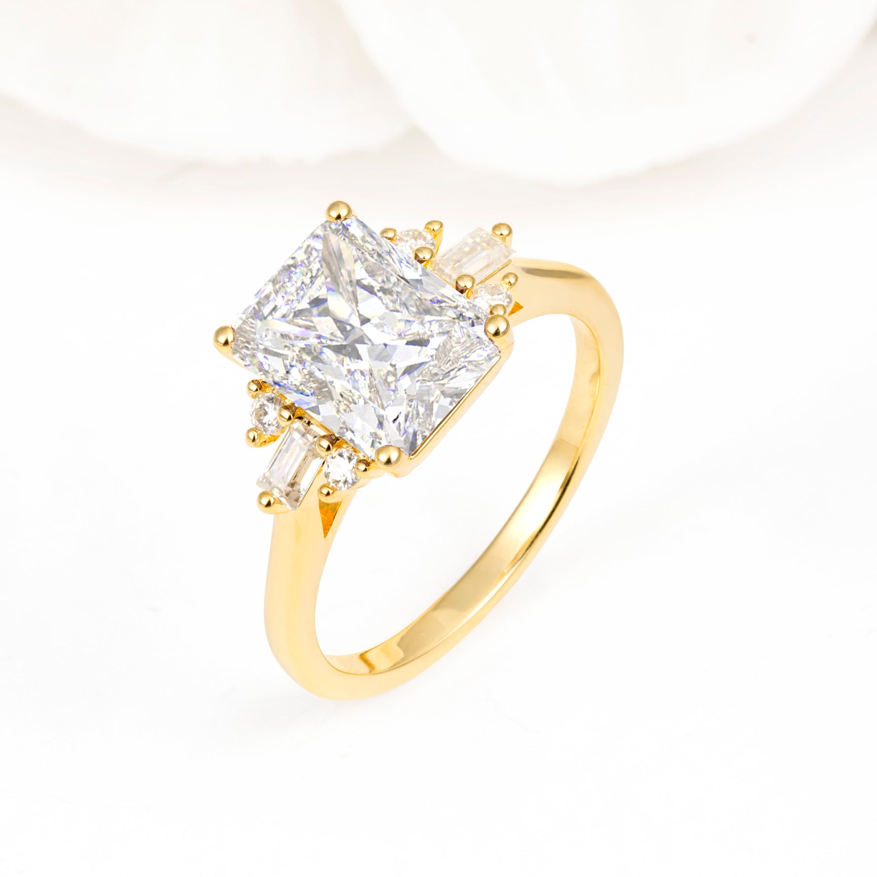 Classic Emerald Cut Baguette Side Cluster Moissanite Engagement Ring - Additional view