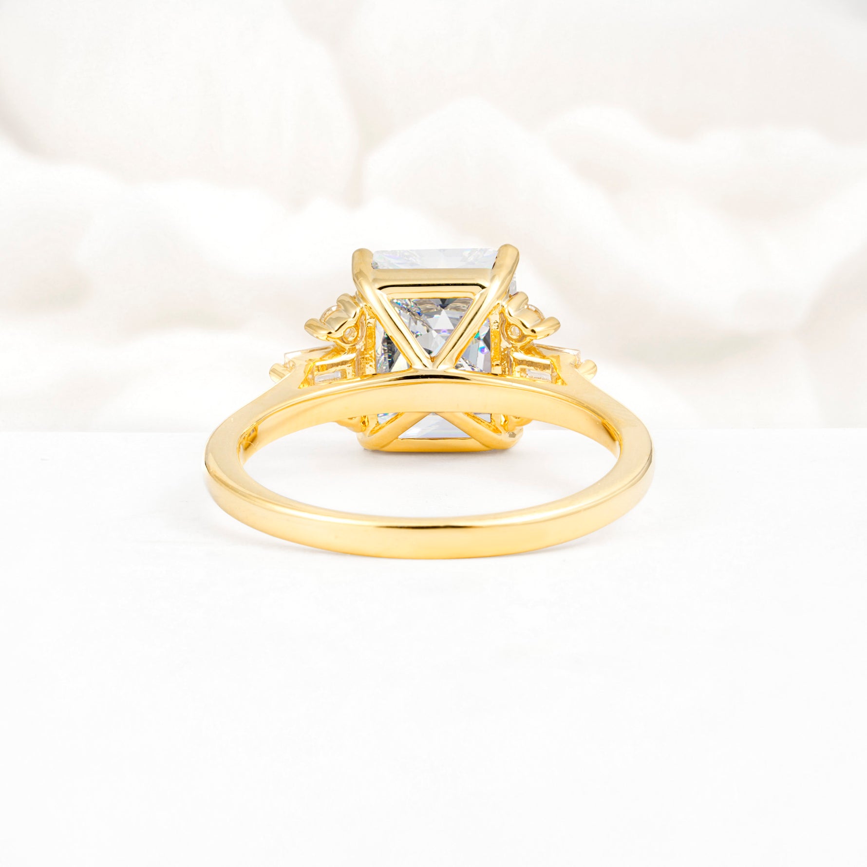 Classic Emerald Cut Baguette Side Cluster Moissanite Engagement Ring - Additional view
