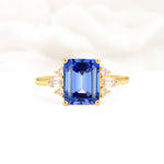 Classic Emerald Cut Baguette Side Cluster Sapphire Engagement Ring - Additional view
