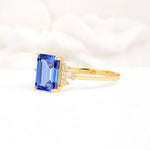 Classic Emerald Cut Baguette Side Cluster Sapphire Engagement Ring - Additional view