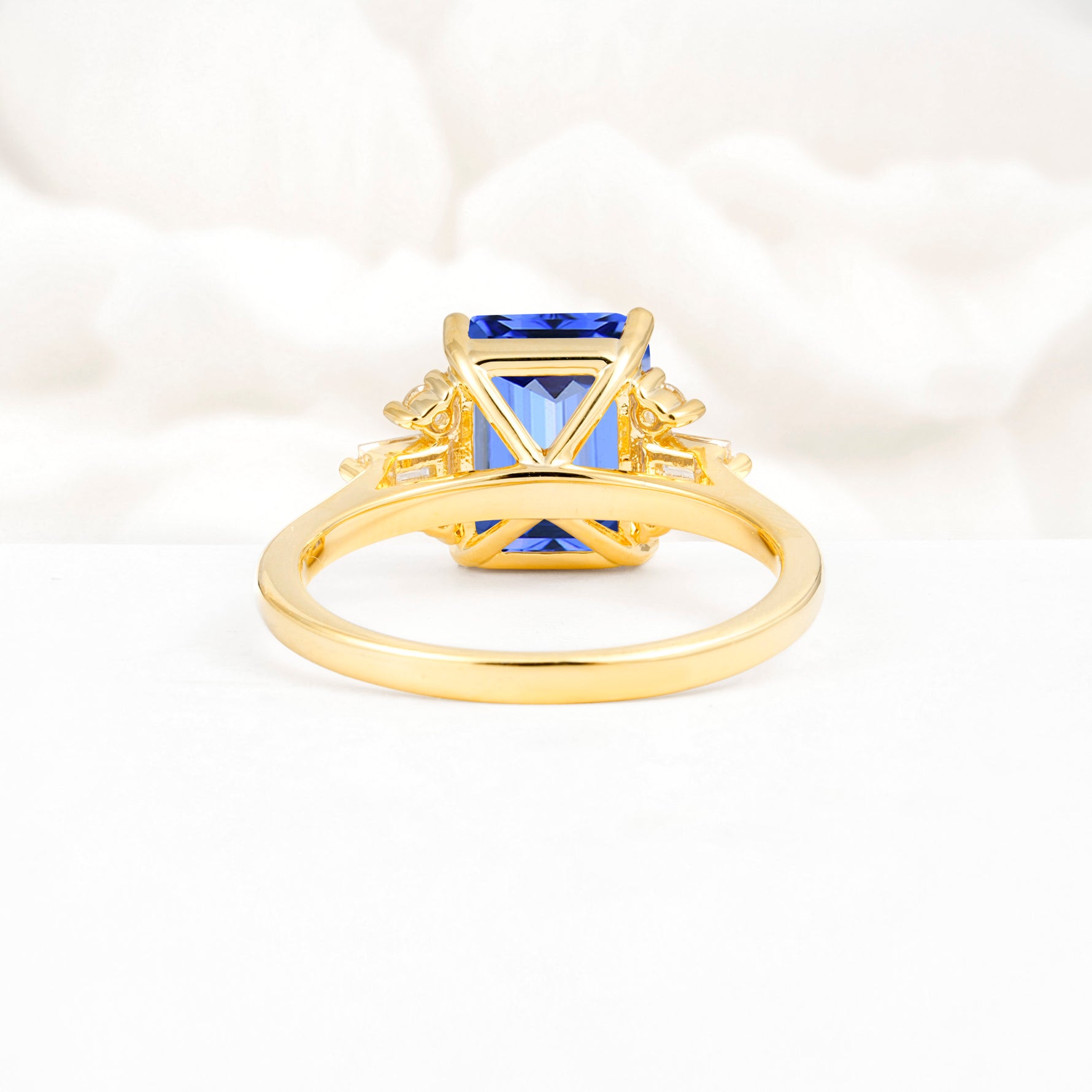 Classic Emerald Cut Baguette Side Cluster Sapphire Engagement Ring - Additional view