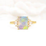 Classic Emerald Cut Baguette Side Cluster Fire Opal Engagement Ring - Additional view