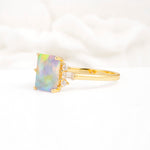 Classic Emerald Cut Baguette Side Cluster Fire Opal Engagement Ring - Additional view