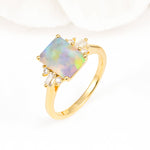 Classic Emerald Cut Baguette Side Cluster Fire Opal Engagement Ring - Additional view