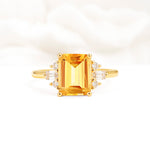 Classic Emerald Cut Baguette Side Cluster Citrine Engagement Ring - Additional view
