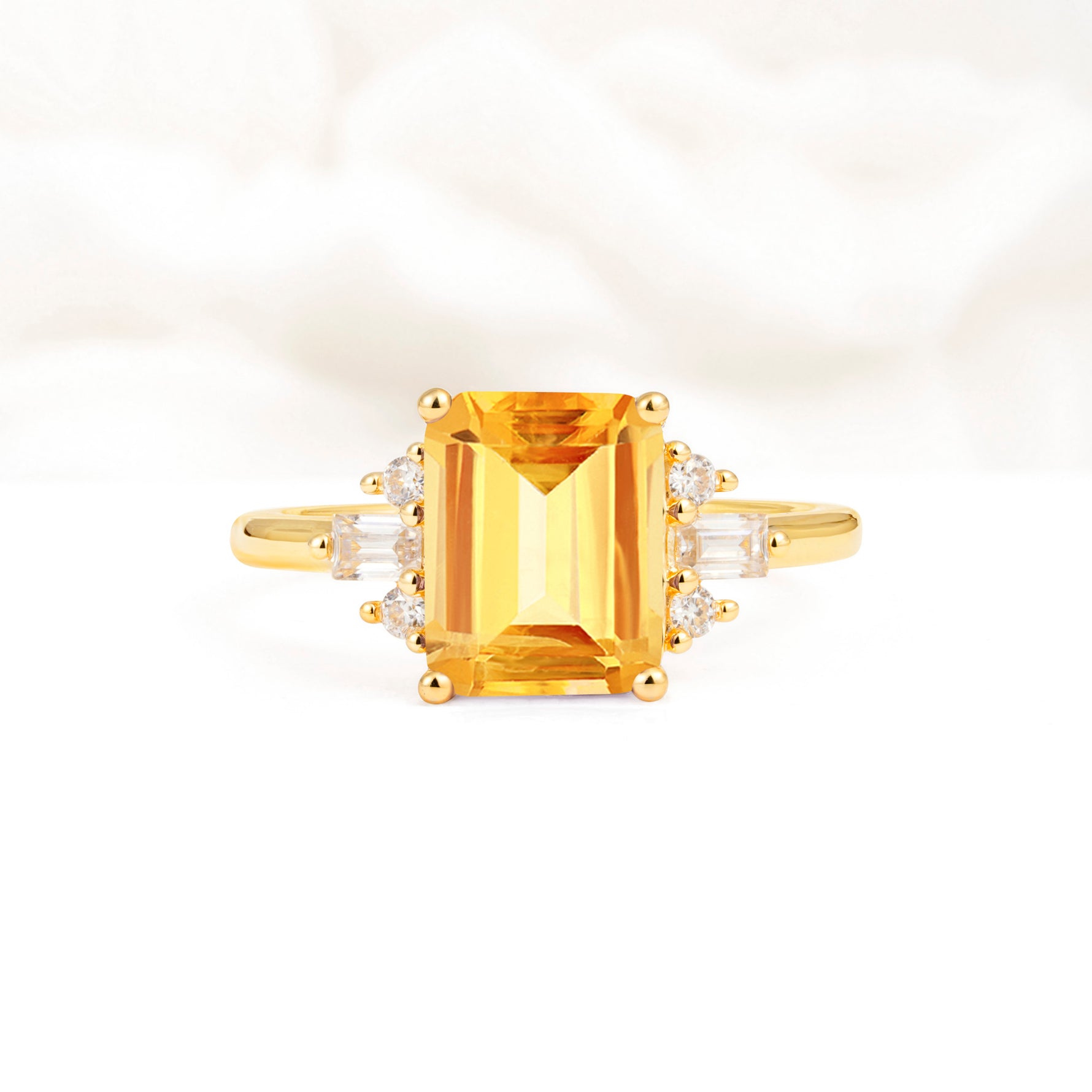 Classic Emerald Cut Baguette Side Cluster Citrine Engagement Ring - Additional view