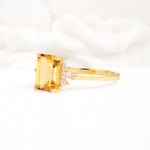 Classic Emerald Cut Baguette Side Cluster Citrine Engagement Ring - Additional view