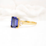 Classic Emerald Cut Baguette Side Cluster Tanzanite Engagement Ring - Additional view