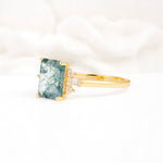 Classic Emerald Cut Baguette Side Cluster Moss Agate Engagement Ring - Additional view