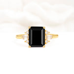 Classic Emerald Cut Baguette Side Cluster Black Onyx Engagement Ring - Additional view